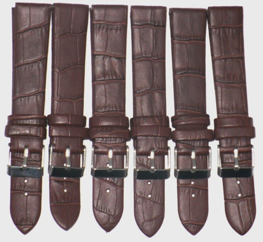 Lot of 6Pcs.Watch Bands Genuine Leather Alligator Grain Brown Flat 18mm XL
