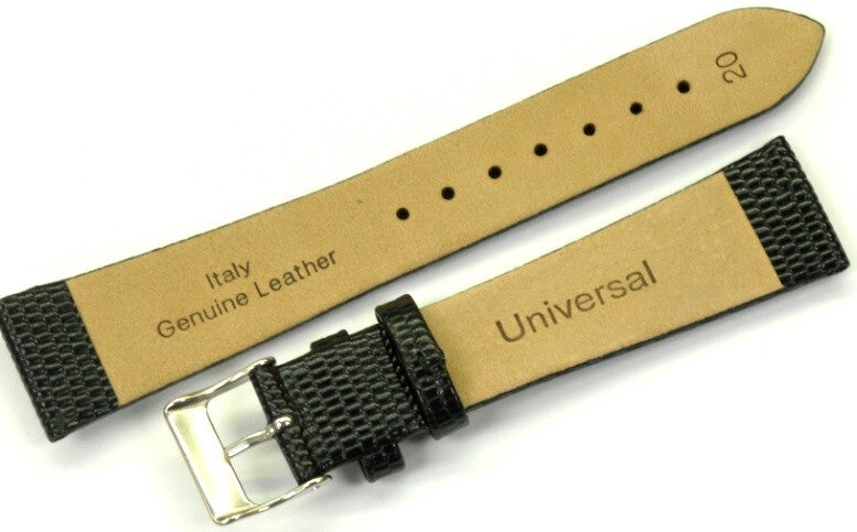 Watch Band Genuine Leather Black Lizard Grain Flat 20*18MM Top Quality