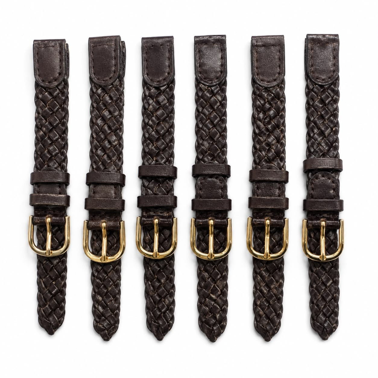10MM, LOT OF 6 WATCH BANDS BRAIDED BROWN GENUINE LEATHER