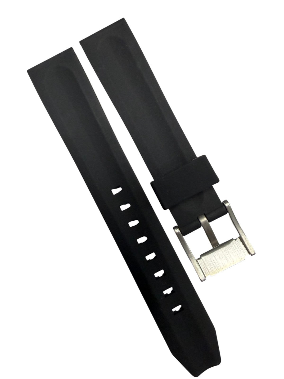 High-Quality Black Silicone Watch Band with White Pattern – Flat Stitched Strap