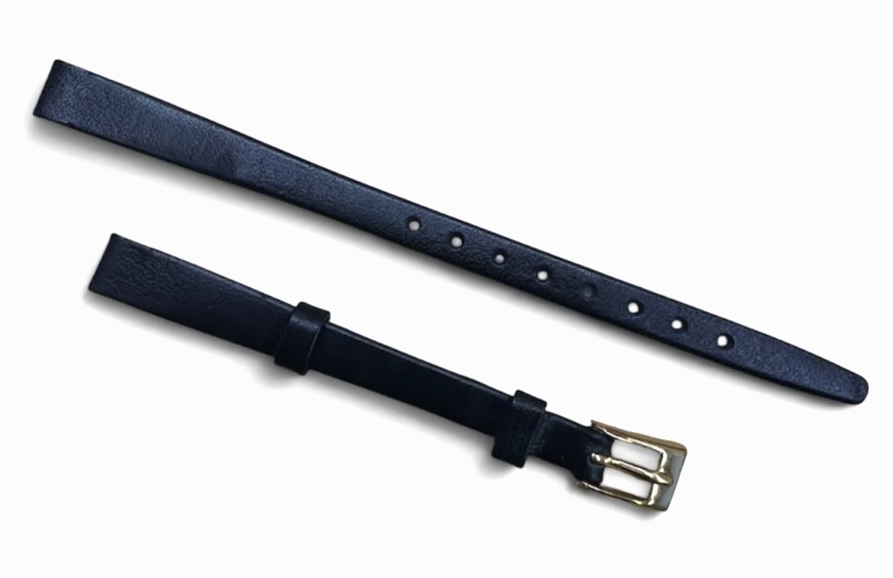 Ladies Black Genuine Leather Watch Band - 8 MM