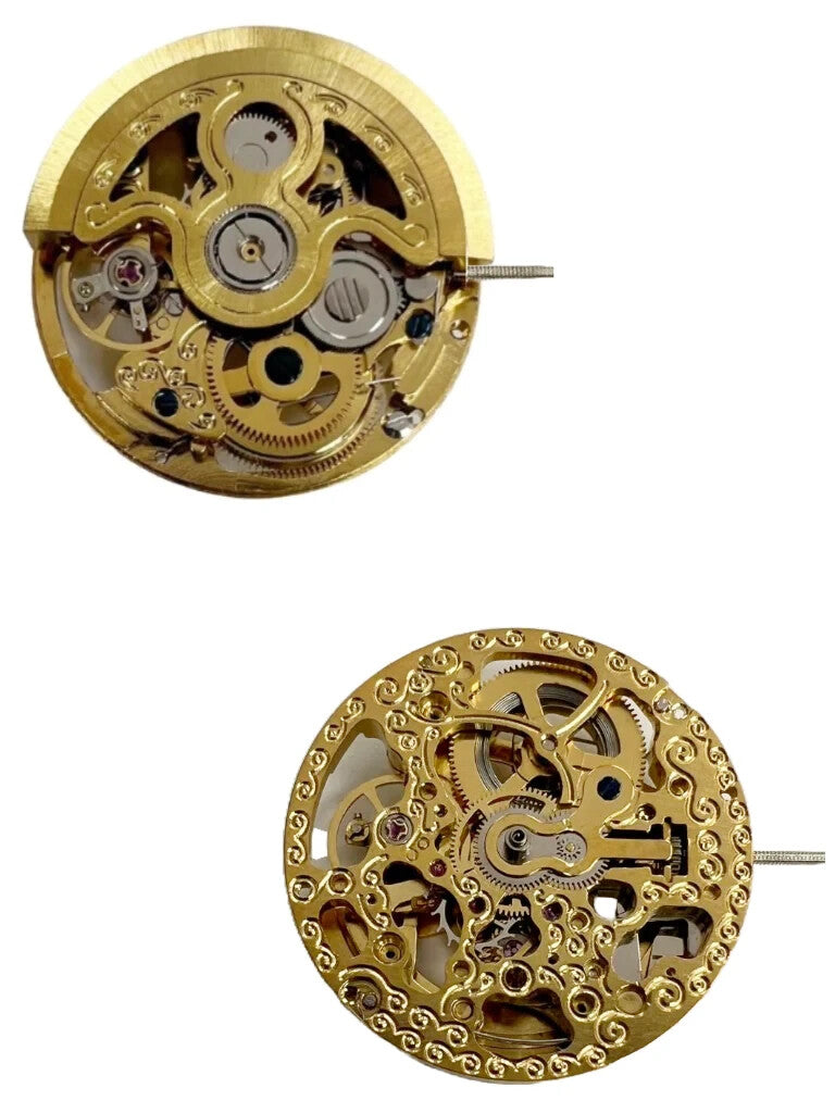 Automatic Skeleton Mechanical Watch Movement 2189 Gold, 3Hands