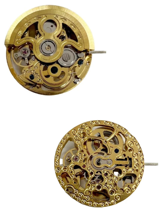 Automatic Skeleton Mechanical Watch Movement 2189 Gold, 3Hands