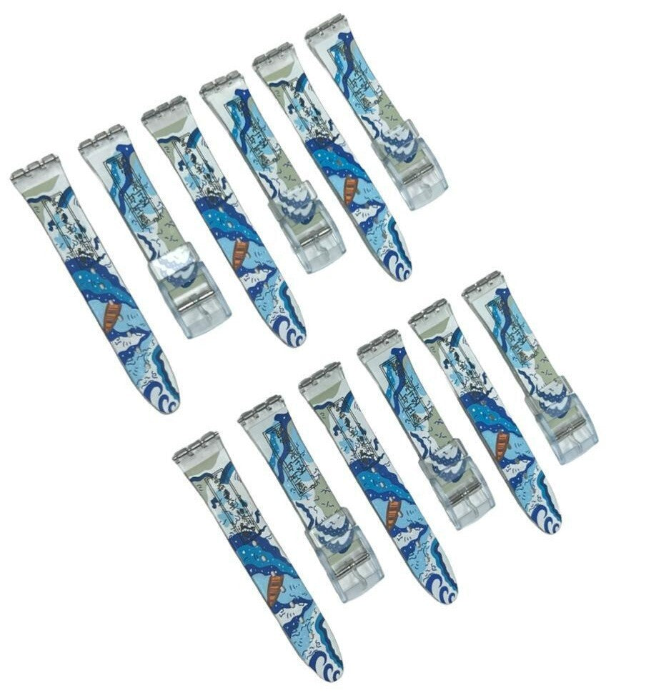 Plastic PVC Watch Band Strap Art Design Swatch Replacement Including Pins 17mm