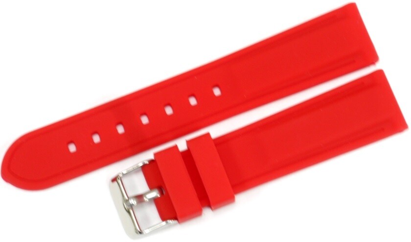 Watch Band RED color Silicone (Heavy)20mm Silver Buckle with spring Bars