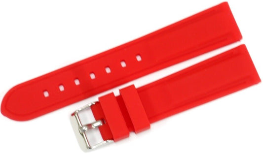 Watch Band RED color Silicone (Heavy)20mm Silver Buckle with spring Bars