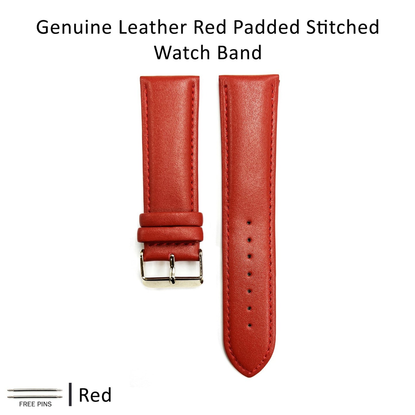 Alligator Leather RED Color Watch Band 16 MM to 22 MM RED/WHITE Stitched