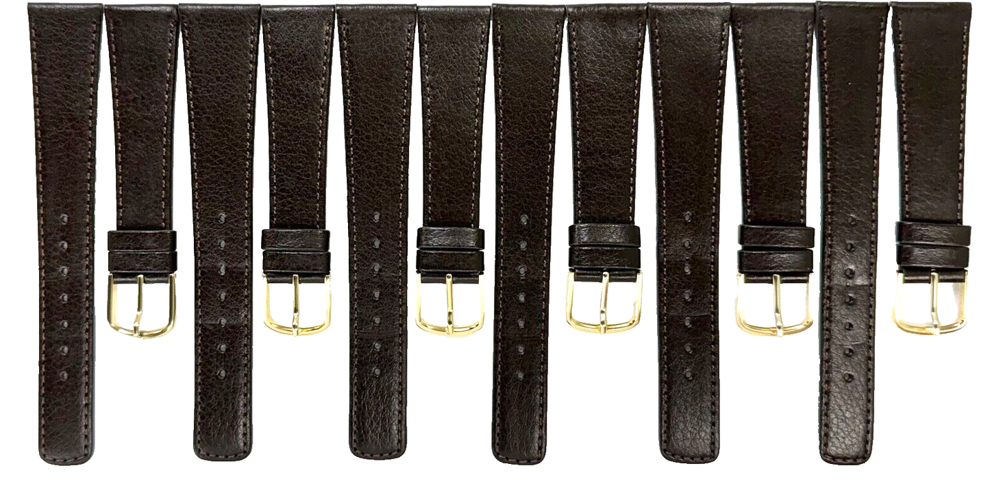 Watch Band Plain Dark Brown Genuine Leather  Flat Stitched 20mm (lot of 6 bands)