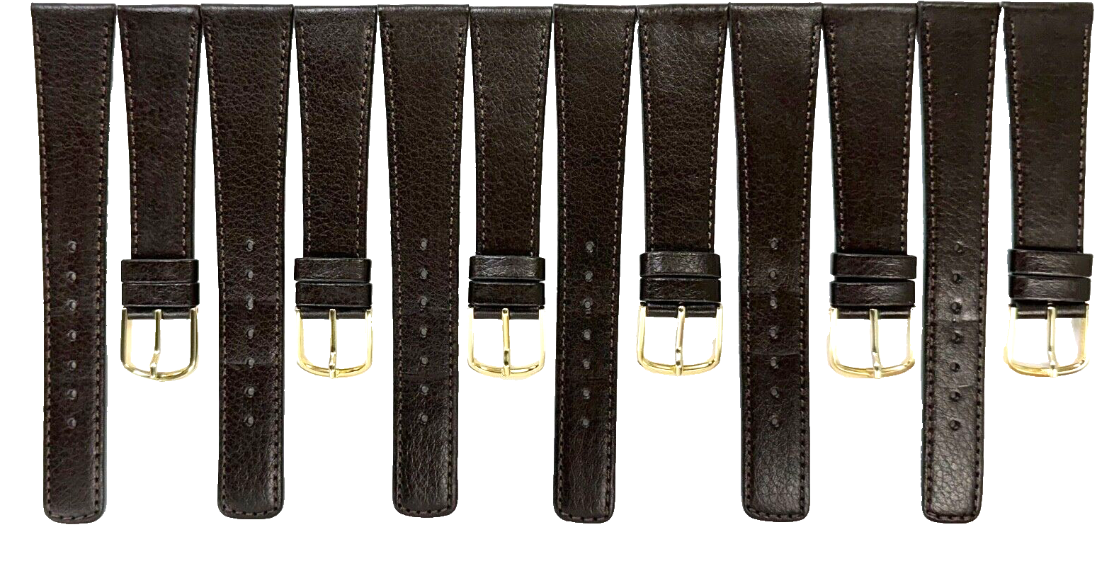 Watch Band Plain Dark Brown Genuine Leather  Flat Stitched 20mm (lot of 6 bands)
