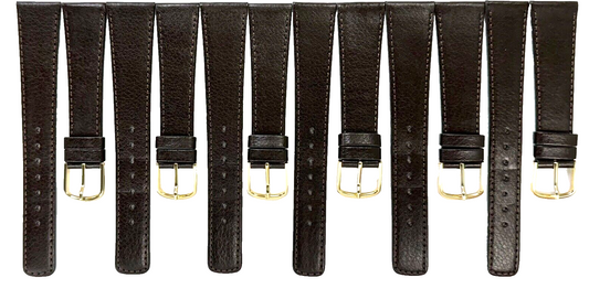 Watch Band Plain Dark Brown Genuine Leather  Flat Stitched 20mm (lot of 6 bands)