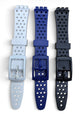 SET OF 3 12MM PVC Watch Band Flat with HOLES without pins White Black Blue