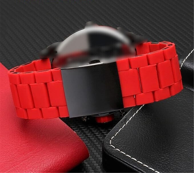 Red 28mm Silicone Watch Band with SS Links – Fits Diesel DZ7396, DZ7370, DZ4289