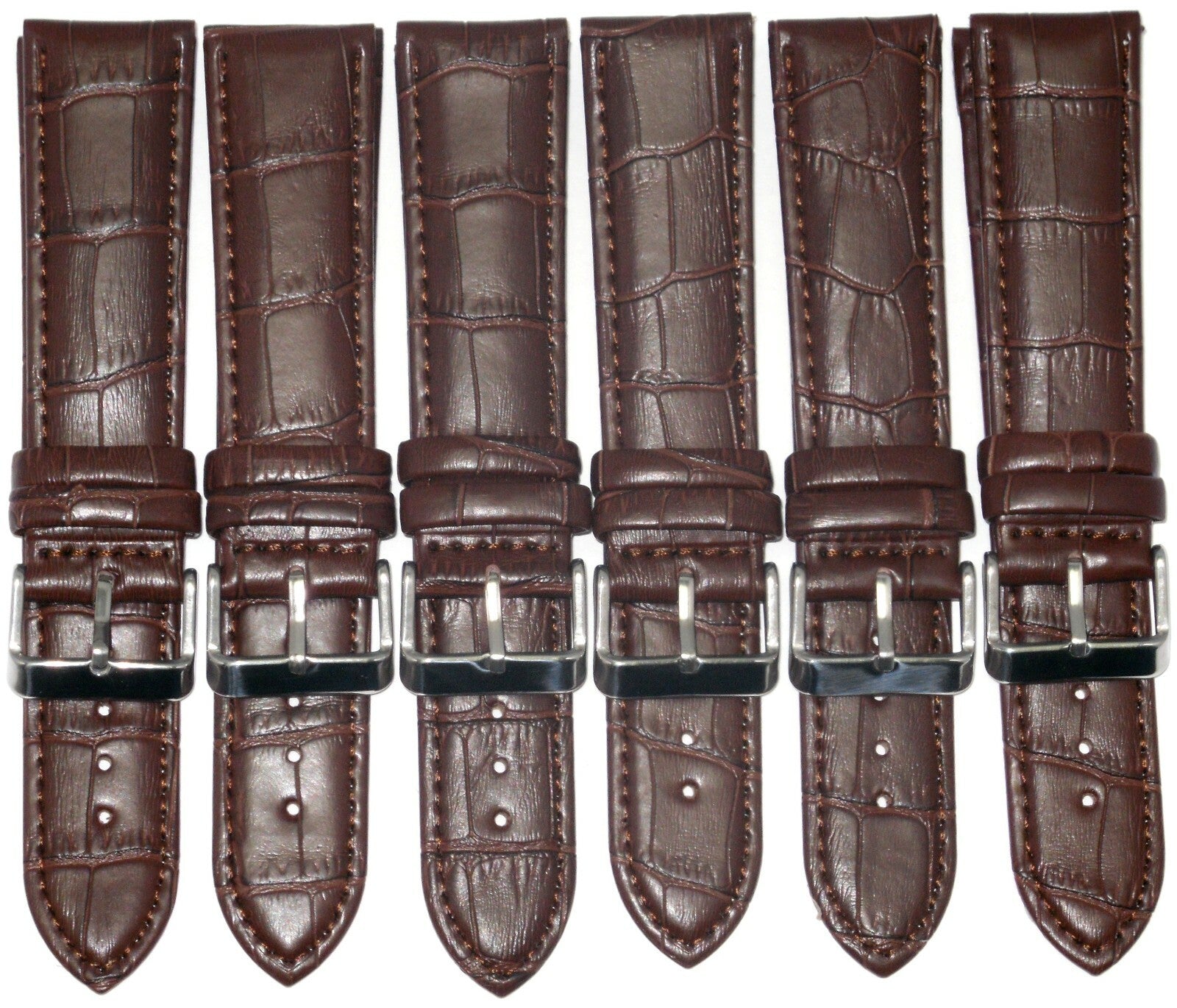 Lot of 6Pcs.Watch Bands 20MM Genuine Leather Alligator Grain Brown, High Quality