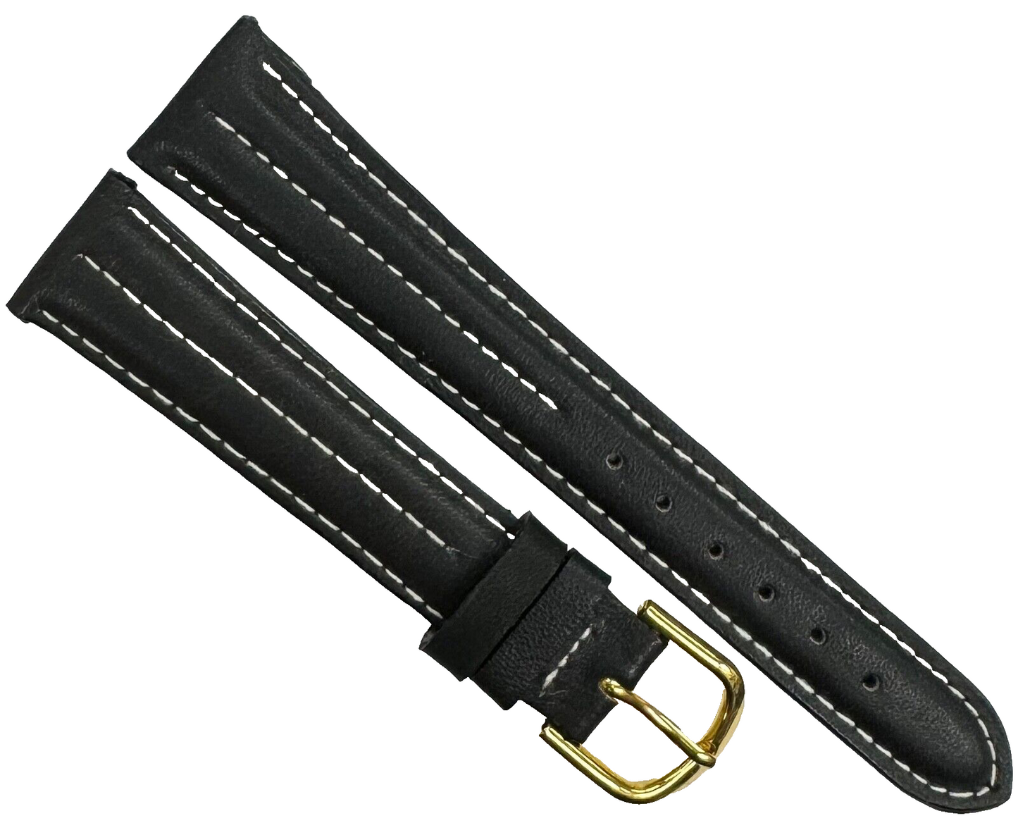 Genuine Calf Leather Watch Band 18mm Padded Plain Grain White Stitched in Black