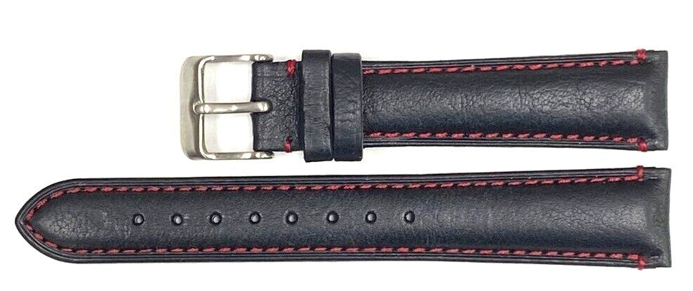 Watch Band Genuine Leather Plain PADDED With Stitches Black Color Of Size 18MM