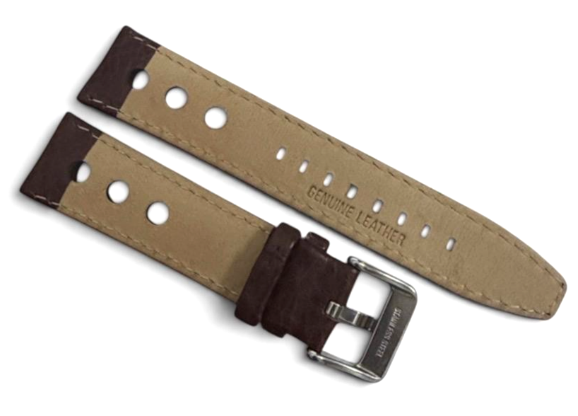 Racing watch rally band textured brown calf grain thick leather 20mm big holes