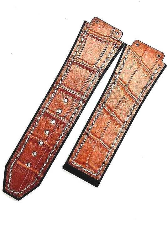 ALLIGATOR GRAIN LEATHER RUBBER WATCH BAND FOR HUBLOT WATCHES OF SIZE 19X22MM
