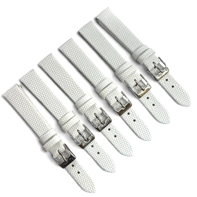 (set of 6) Watch Band Genuine Leather White Lizard Grain Flat 14,12MM