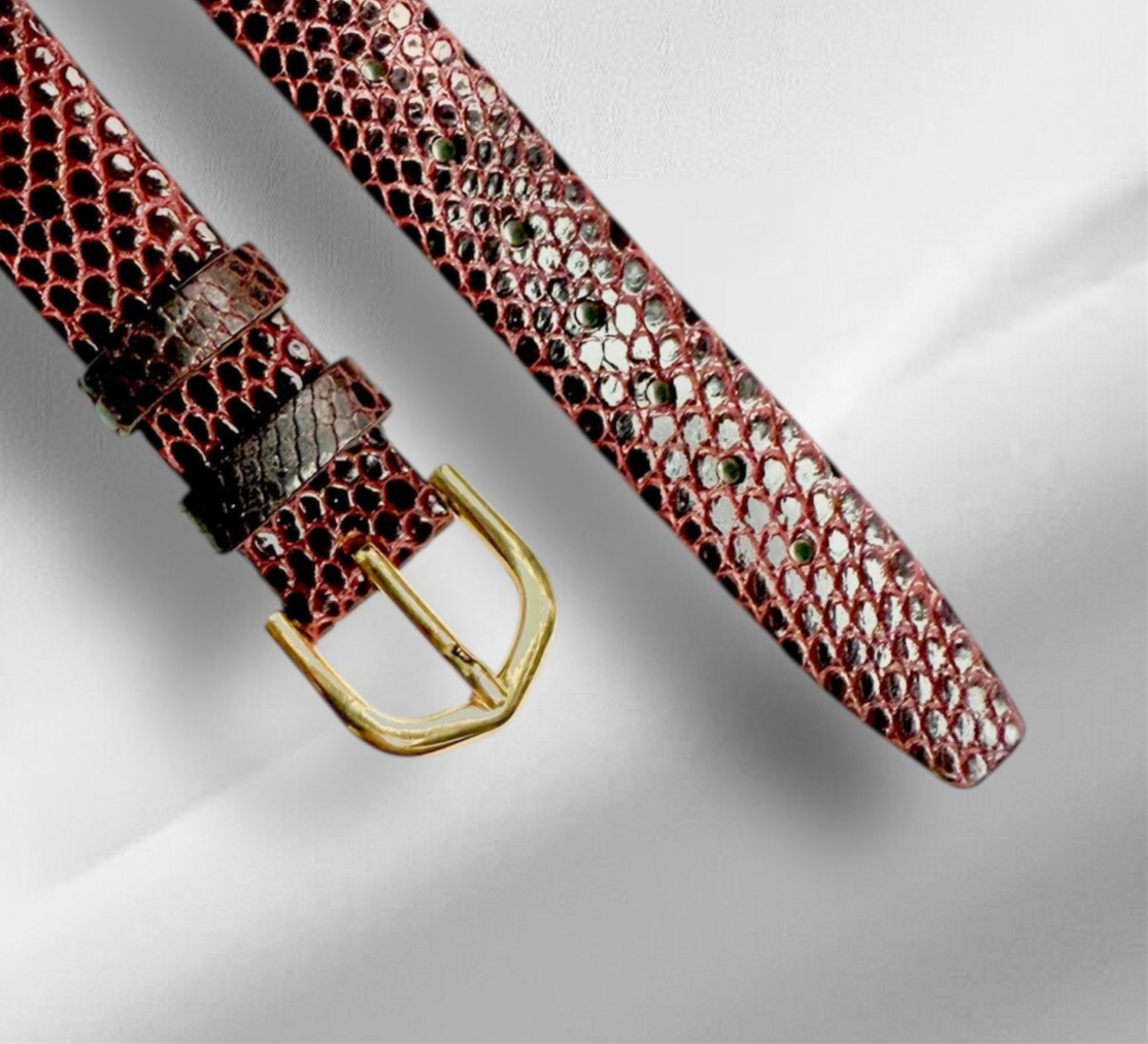 14x12mm Flat Watch Strap 100% Genuine Lizard With Gold Buckle