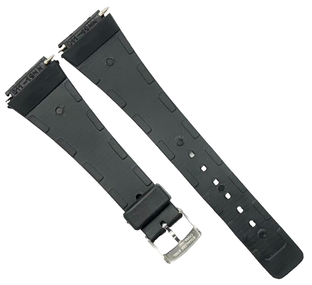 19MM PVC Black, Flat & Slim Watch Band for Casio, Timex, Citizen & others