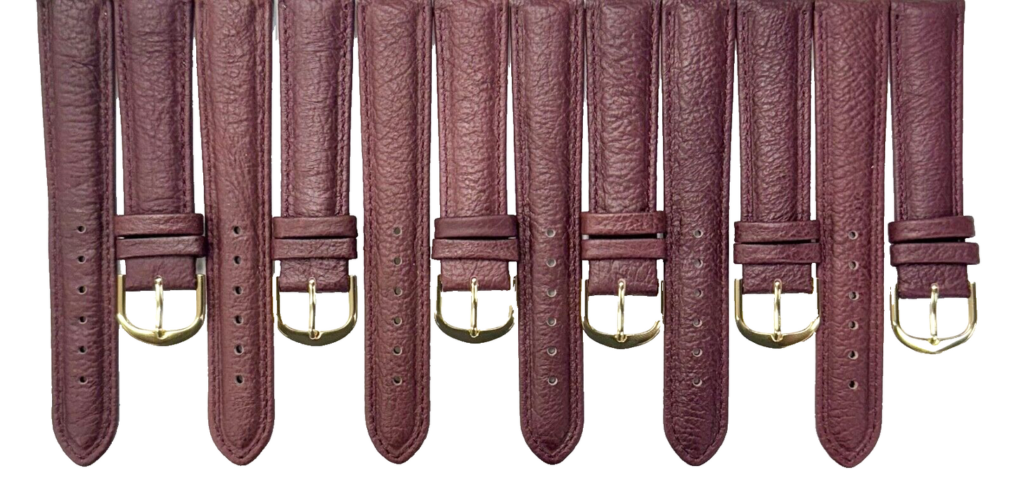 Lot of 6 Watch Bands Genuine Leather Burgundy Color Plain Padded stitched , 18MM