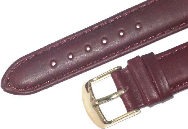 Watch Band Genuine Leather Burgundy Padded,Stitched 16mm,18mm, 20mm