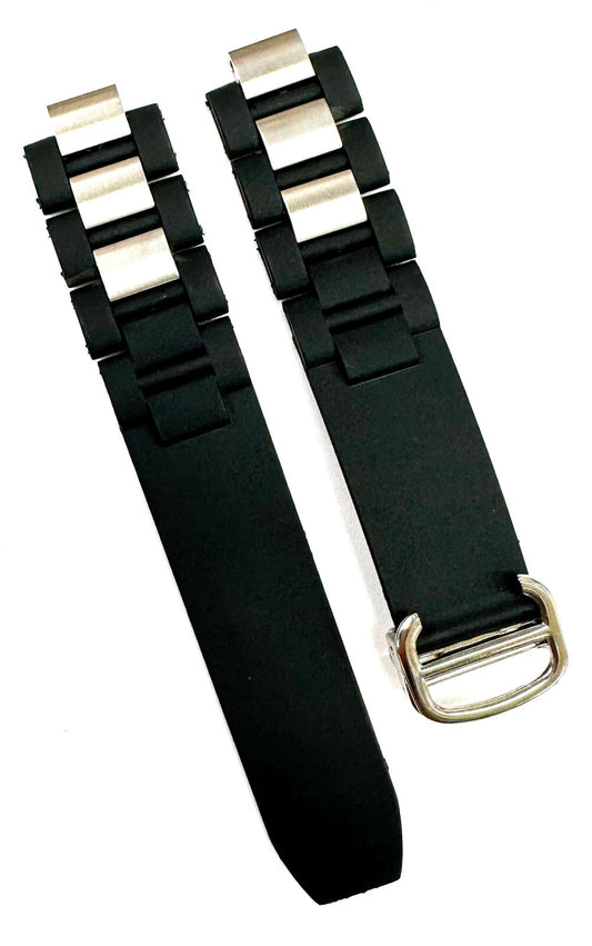 Watch Band For Cartier Chronoscaph 21 Rubber+Steel size(20mmx18mm) Black & White
