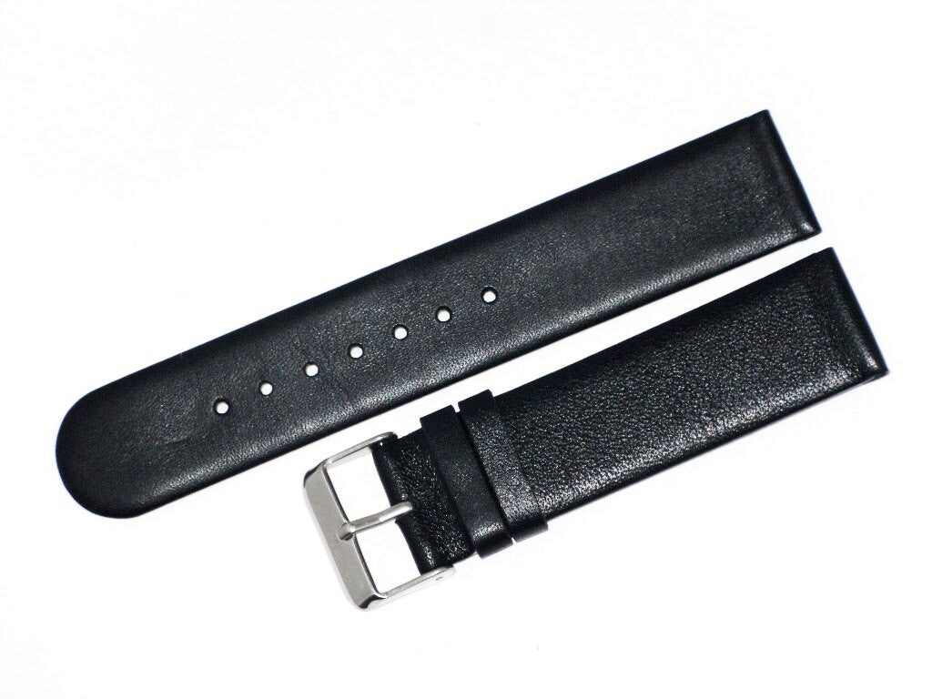 Watch Band 20MM Plain Black Genuine Leather Watch Band Flat