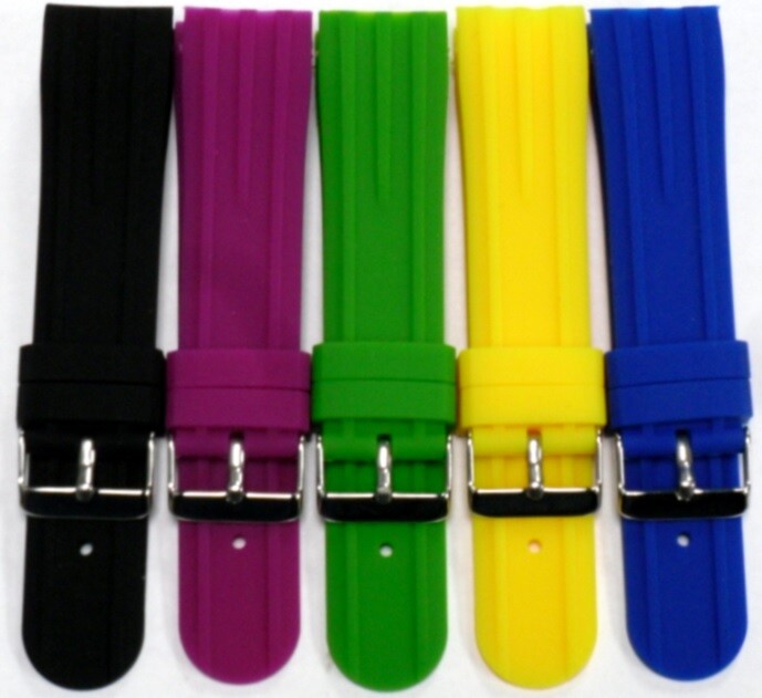 CURVED END SILICONE WATCH BAND, RUBBER STRAP 24MM  5 COLORS