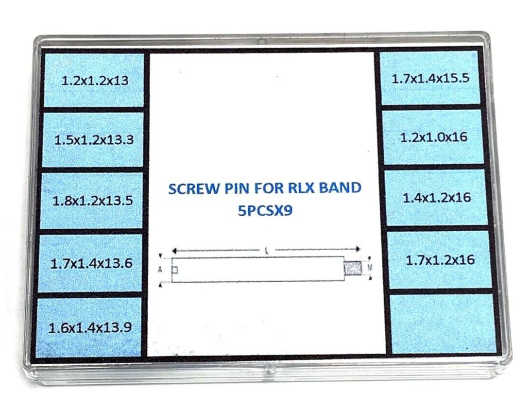 SPECIAL SIZE ASSORTMENT S/STEEL SCREW PINS FOR ROLEX BANDS 45 PCS