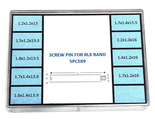 SPECIAL SIZE ASSORTMENT S/STEEL SCREW PINS FOR ROLEX BANDS 45 PCS