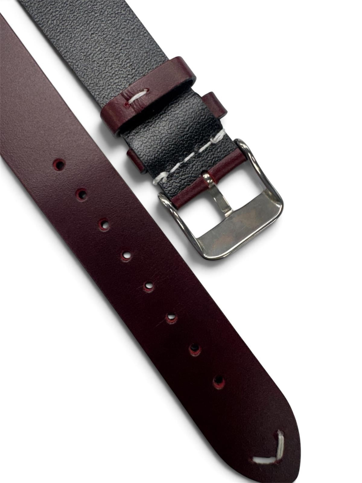 STITCHED GENUINE LEATHER UNIVERSAL WATCH BAND 18mm WINE RED COLOR