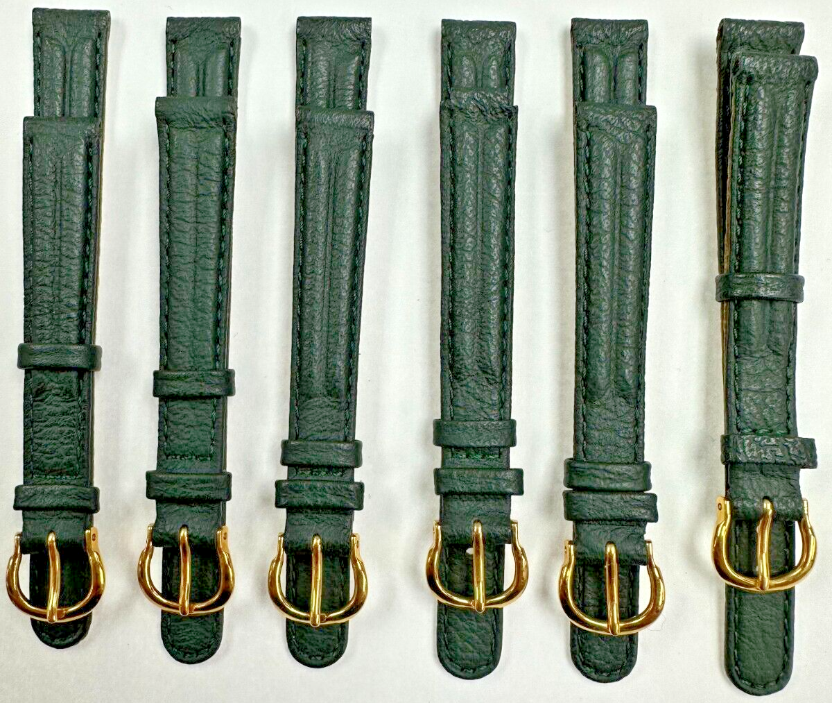 Lot Of 6Pcs Watch Band 12MM Genuine Leather Dark Green Padded and Stitched
