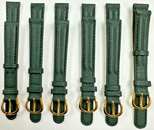 Lot Of 6Pcs Watch Band 12MM Genuine Leather Dark Green Padded and Stitched