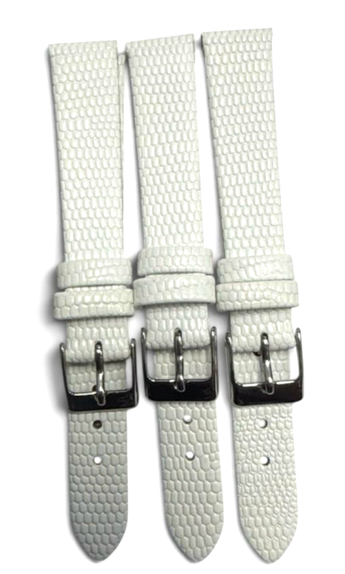 (set of 3) Watch Band Genuine Leather White Lizard Grain Flat 14,12MM