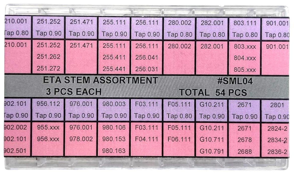 54 Pcs ETA Stem Assortment for 40 different movements, Watchmaker Essential tool