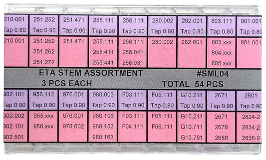 54 Pcs ETA Stem Assortment for 40 different movements, Watchmaker Essential tool