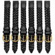 12MM, LOT OF 6 WATCH BANDS BRAIDED BLACK GENUINE LEATHER