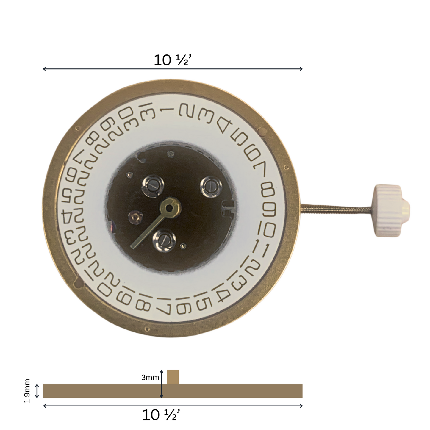 Watch Movement - 10 1/2' 2Hands Height 1.9mm w/ Date Position at 3 For ISA 220