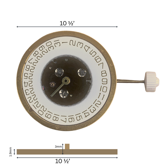 Watch Movement - 10 1/2' 2Hands Height 1.9mm w/ Date Position at 3 For ISA 220
