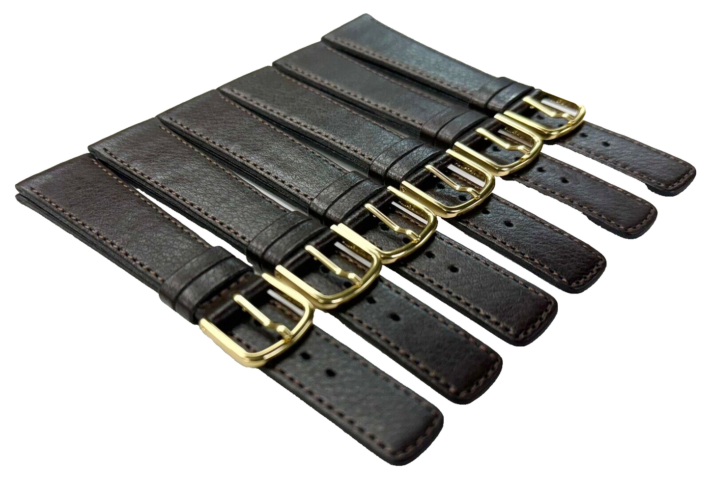 Lot of 6 Watch Bands D.Brown Genuine Leather Grain Flat Stitched 20mm