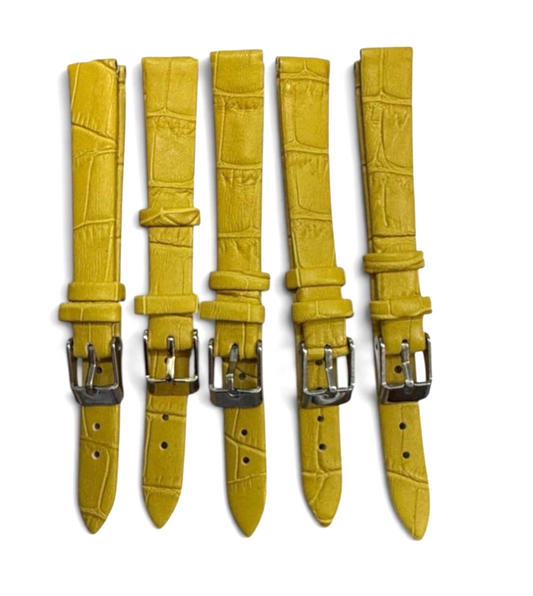 Set of 6 Watch Band Genuine Leather Alligator Grain Yellow Flat 12mmxl