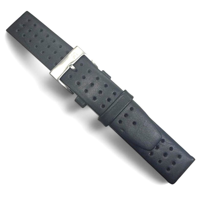 20mm Black Sports Genuine Leather Watch Band Strap