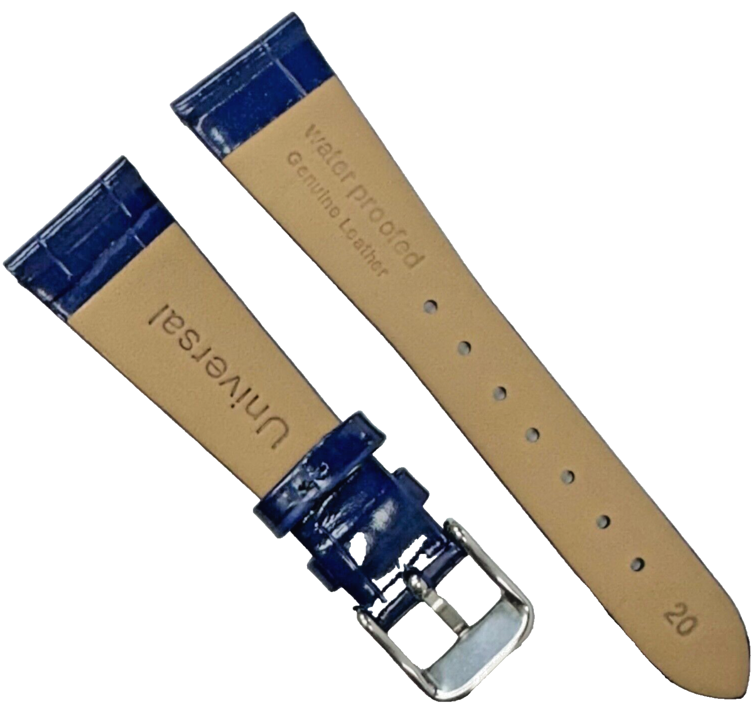 Best Quality, Watch Band Short 20MM Genuine Leather D. Navy Alligator Grain Flat