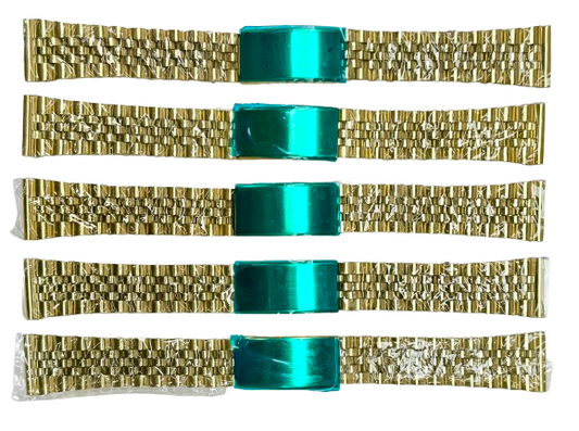 Lot of 5 pcs, 18MM Classic Jubilee Gold Tone Metal Band w/ Regular Fold Clasp