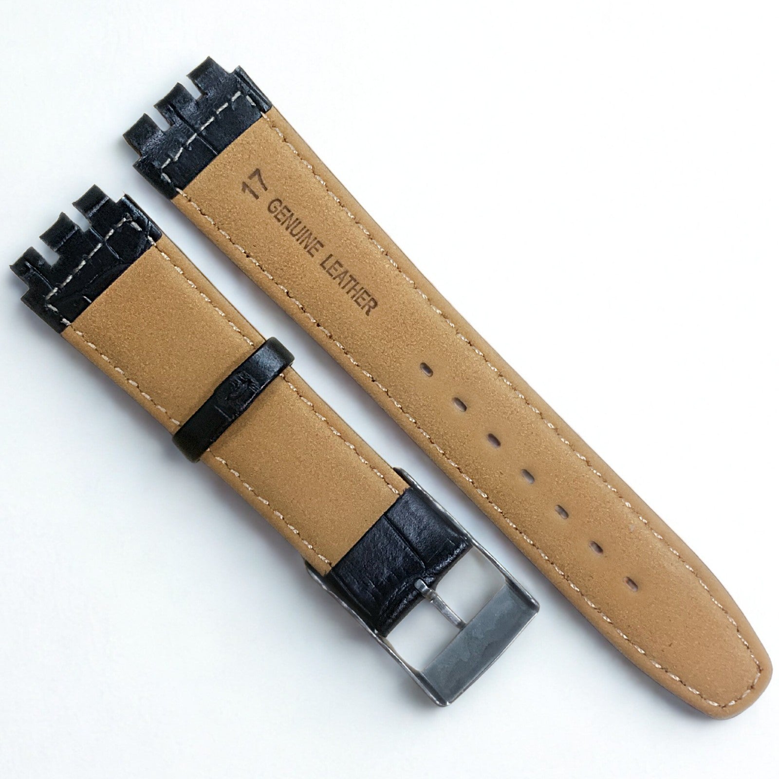 Genuine Leather 17mm Black Leather Watch Bands - Swatch Watches Replacement Band