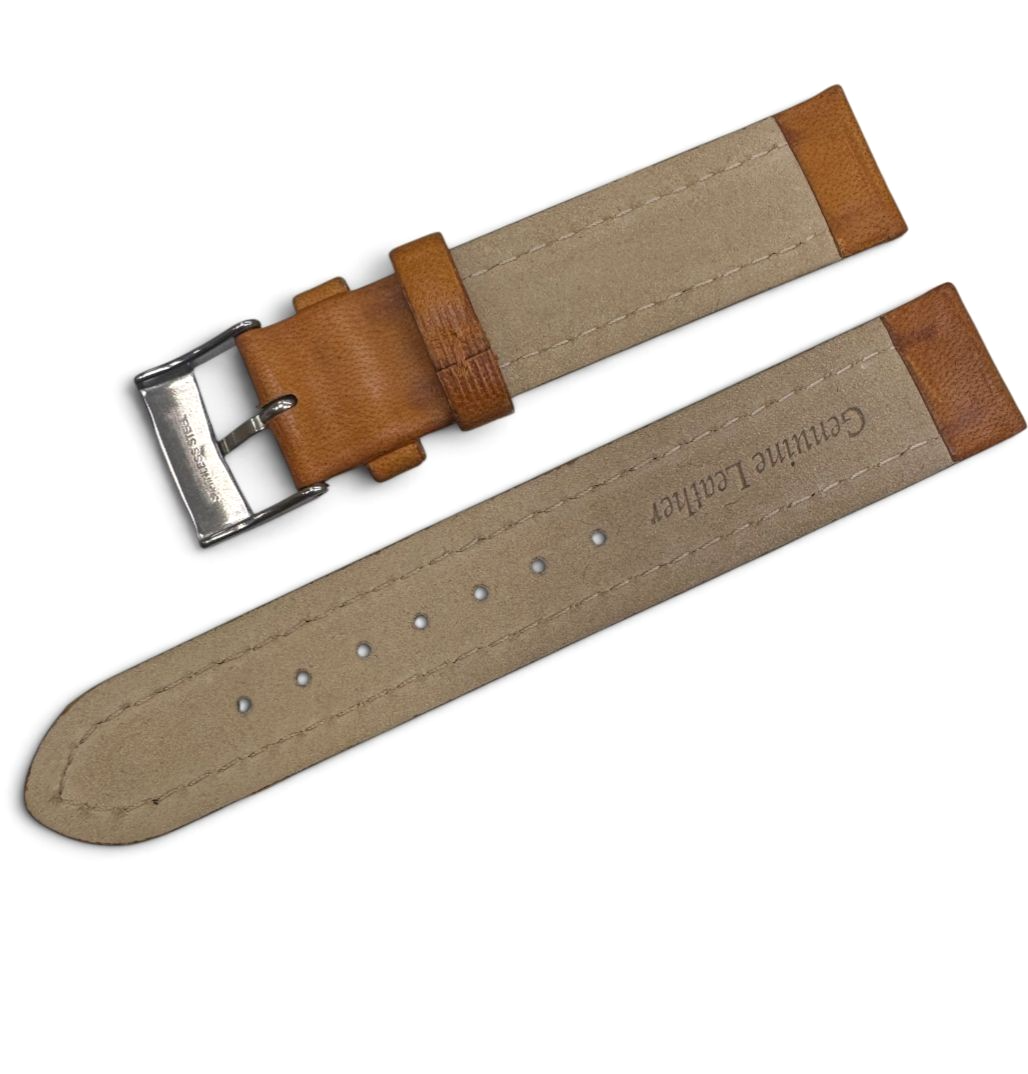 18MM BROWN GENUINE LEATHER PADDED STITCHED WATCH BAND
