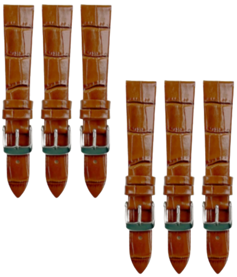 Lot of 6PCS Tawny Brown Leather Flat Unstitched Alligator Grain Watch Band 18MM