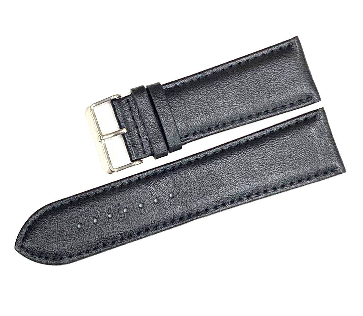 Watch Band Genuine Leather Plain PADDED With Stitches Black Color Of Size 26MM