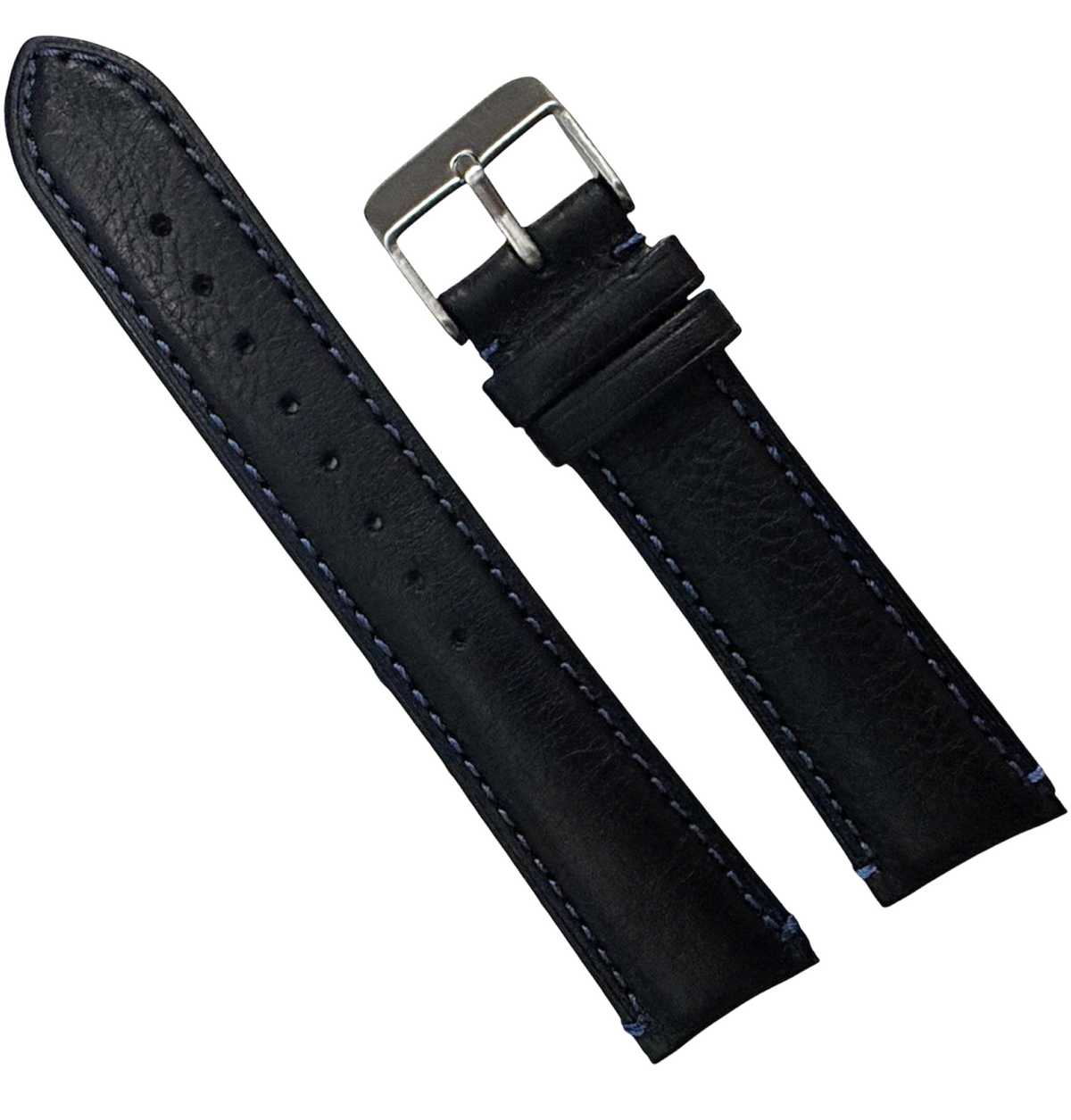 20mm Black color w/blue threading Genuine Leathe Watch Band